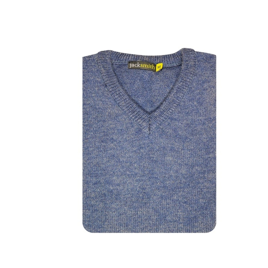 100% Shetland Ragg Wool V Neck Knit Jumper Pullover Mens Sweater Knitted - Sky - 4XL