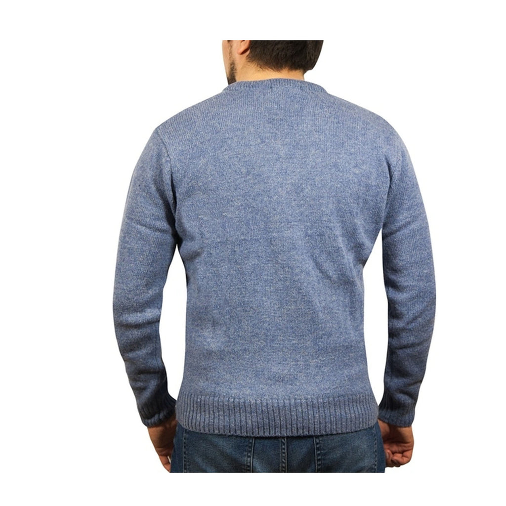 100% Shetland Ragg Wool V Neck Knit Jumper Pullover Mens Sweater Knitted - Sky - L