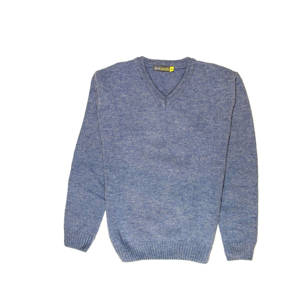 100% Shetland Ragg Wool V Neck Knit Jumper Pullover Mens Sweater Knitted - Sky - XXL