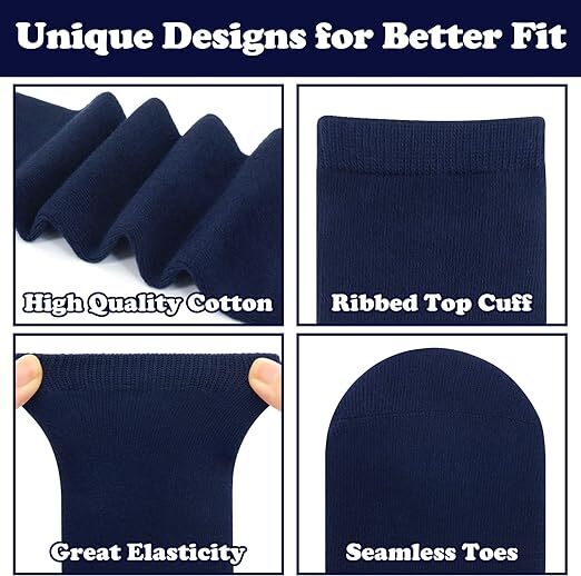 6x Pairs School Uniform Knee High Socks Cotton Rich Girls Boys Kids Bulk - Navy - 9-12 (5-8 Years Old)