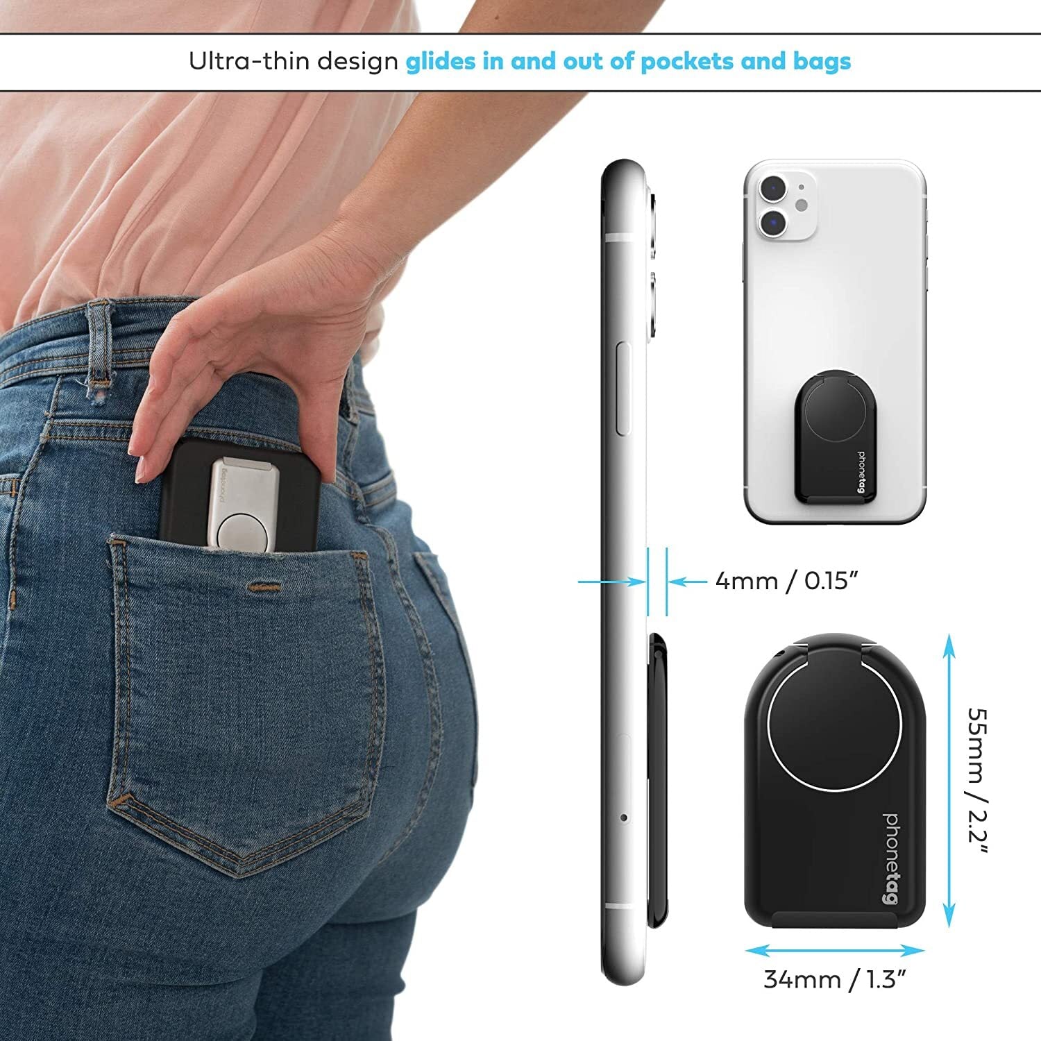 phonetag - Multi-View Phone Stand with Magnetic Ring Holder Universal (Silver)