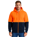 HI VIS Jumper Full Zip Hoodie Safety Workwear Fleecy Fleece Jacket Hooded in Orange/Navy - 2XL