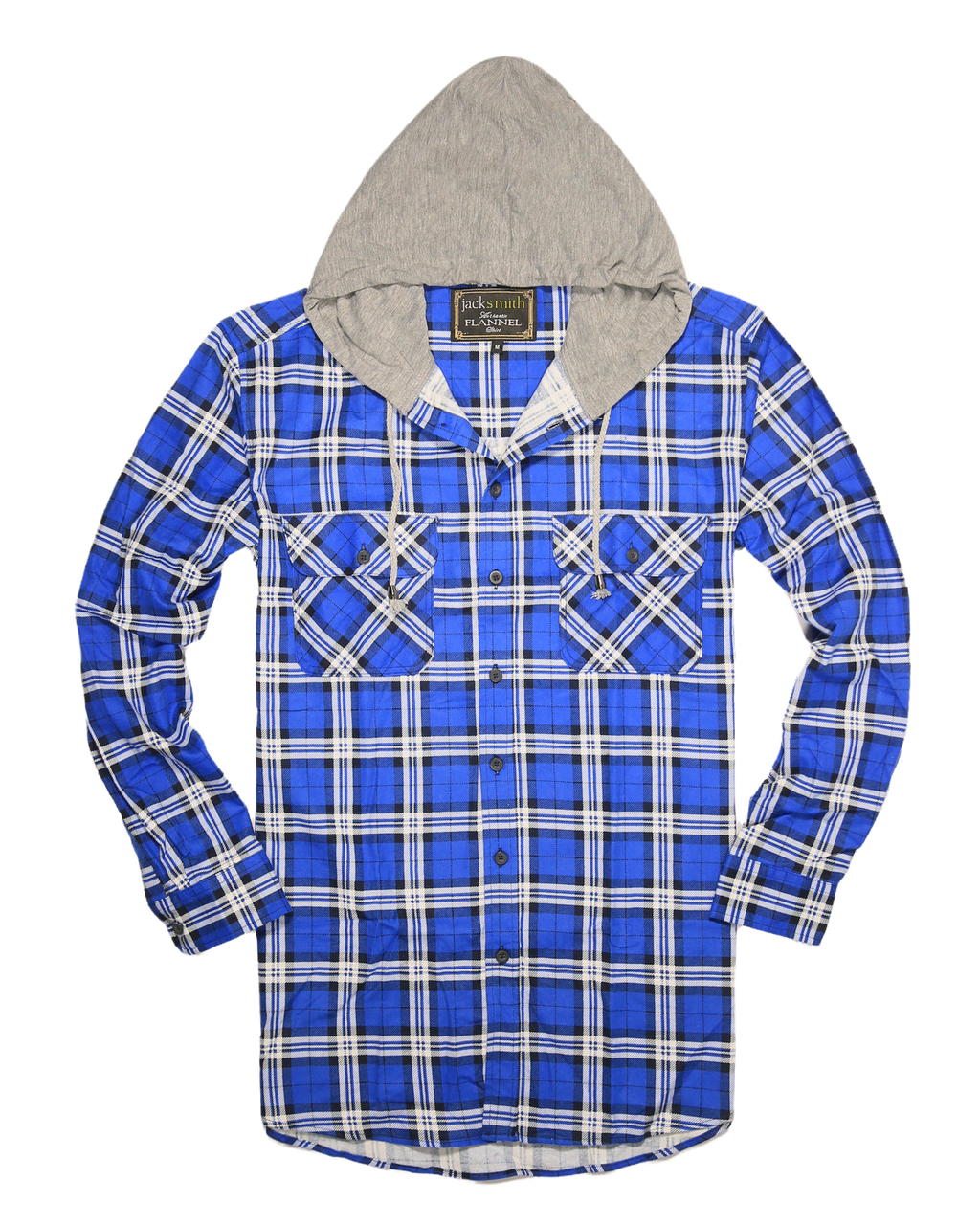 Mens Cotton Flannelette Shirt w Jersey Hood Long Sleeve Flannel - Spanish Blue - 4XL