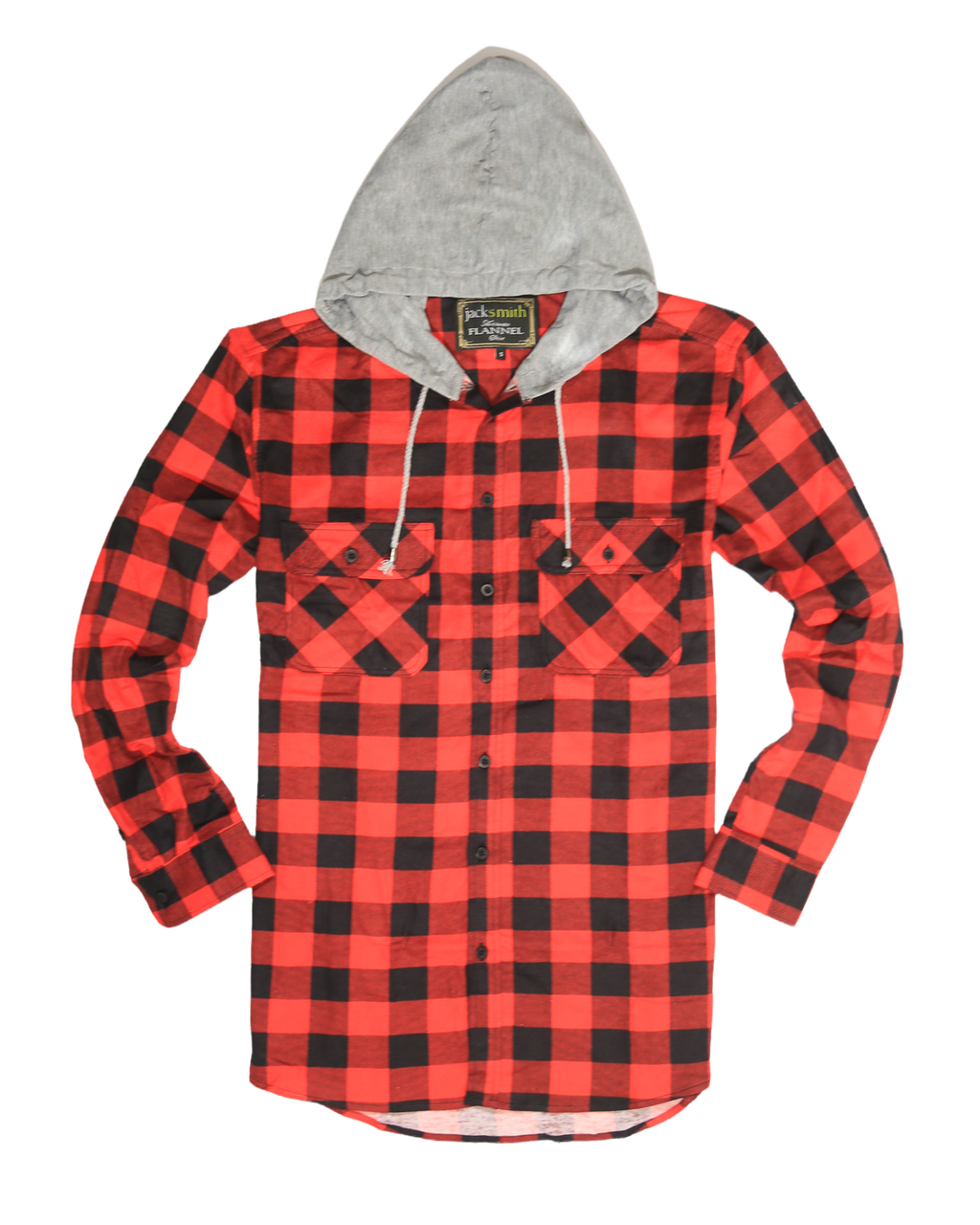 Mens Cotton Flannelette Shirt w Jersey Hood Long Sleeve Flannel - Red/Black - 4XL