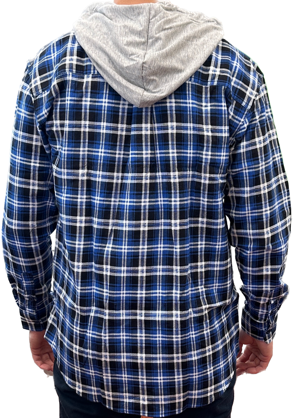Mens Cotton Flannelette Shirt w Jersey Hood Long Sleeve Flannel - Denim - XL