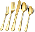 Gold 410 Stainless Steel Cutlery Set - Western Steak Knife, Fork & Spoon Set, 6 Set/30-Piece Dinnerware Set