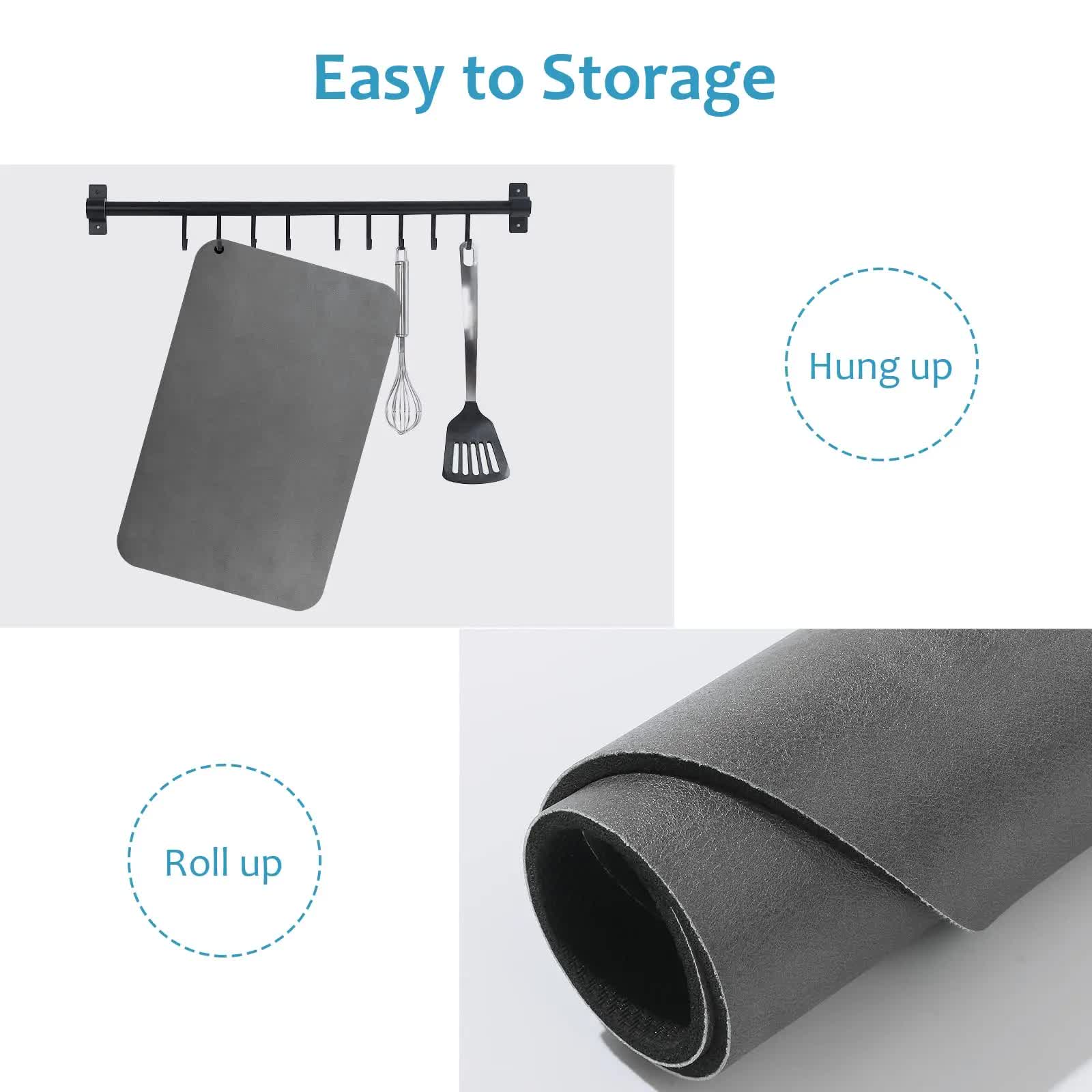 Grey Waterproof Quick-Dry Kitchen Mat - Non-Slip Rubber Base, Absorbent Technology Fabric, 4mm Thick