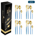 Blue And Gold Patchwork Colours 410 Stainless Steel 16-Piece Flatware Set - Elegant Dinnerware with Knife, Fork, Spoon for 4 People