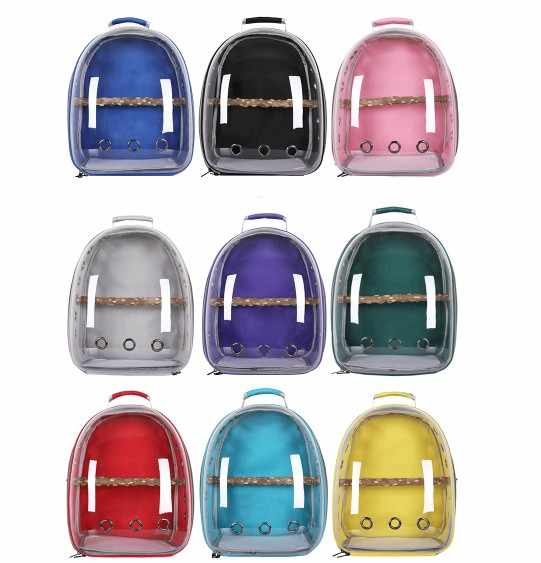 Grey Stylish Transparent PVC Pet Carrier Backpack - Large Capacity, Multi-Use for Birds & Cats(Including Wooden Stick)