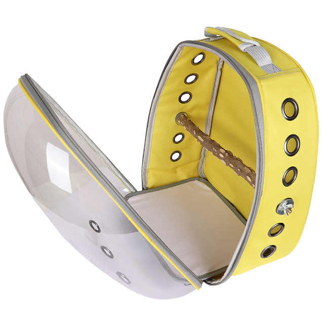 Grey Stylish Transparent PVC Pet Carrier Backpack - Large Capacity, Multi-Use for Birds & Cats(Including Wooden Stick)