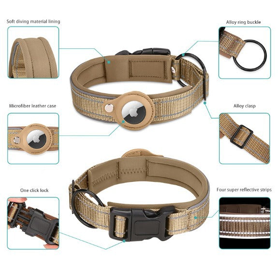 L Blue-green Secure Nylon Dog Collar with Built-in Apple AirTag (not included) Holder Case - Pet Tracker Accessory