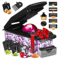 18-Piece Multi-Function Vegetable Chopper, Rotary Grater, Spiralizer and Slicer for Home Kitchen (All Black)