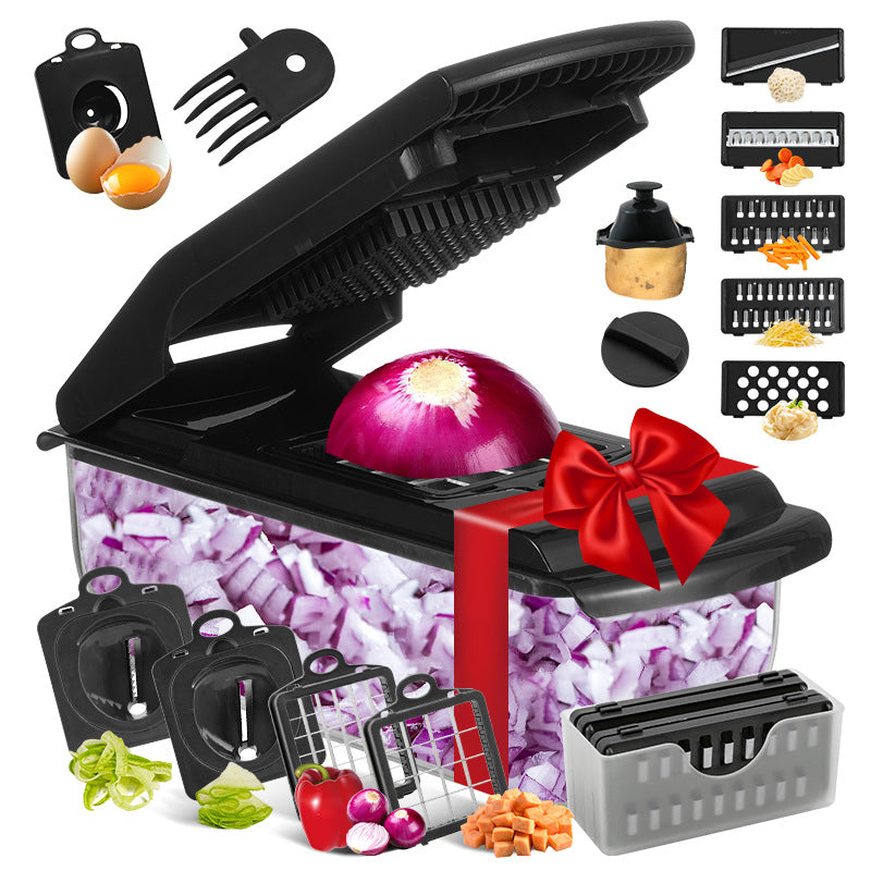 18-Piece Multi-Function Vegetable Chopper, Rotary Grater, Spiralizer and Slicer for Home Kitchen (All Black)