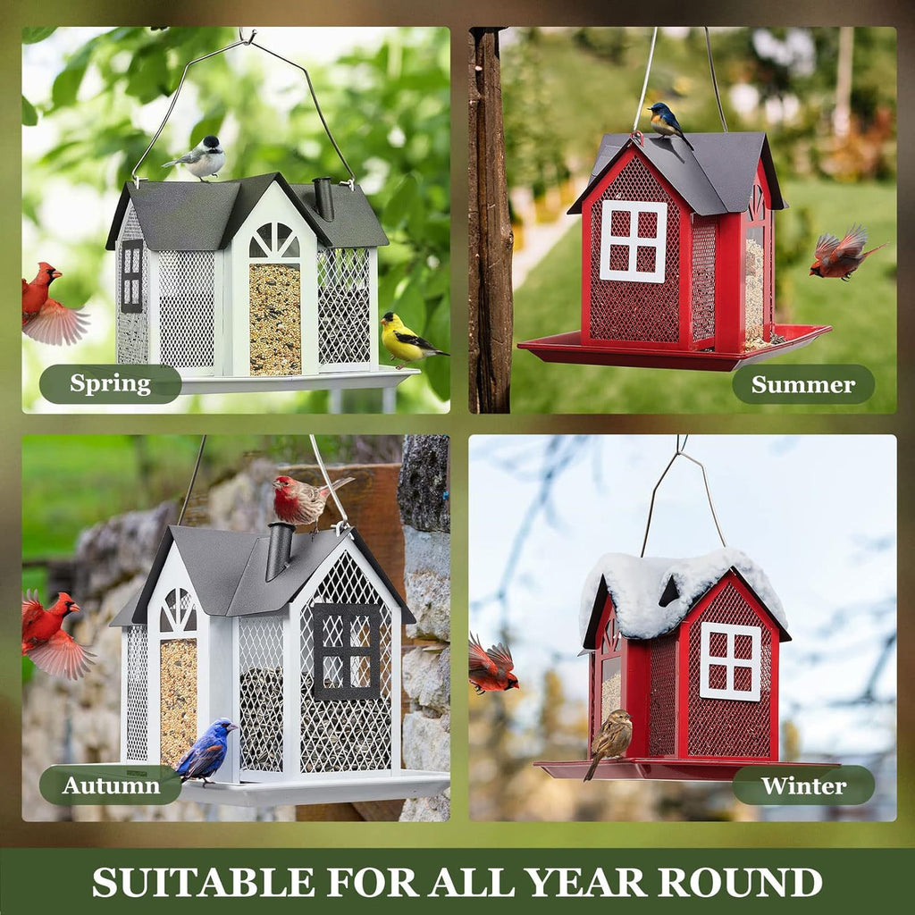 Charming House-Shaped Hanging Bird Feeder - Durable Metal Design for Wild Birds(pink)