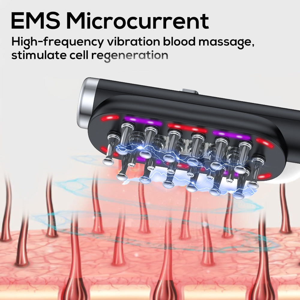 Green Vibrating Scalp Massager Comb - LED Therapy & Oil Infuser for Hair Growth