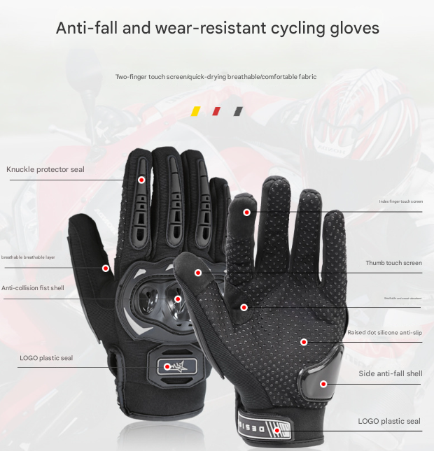 Size M Green and Black Protective Motorcycle Riding Gloves - Hard Knuckle Armour & Touchscreen Fingertips