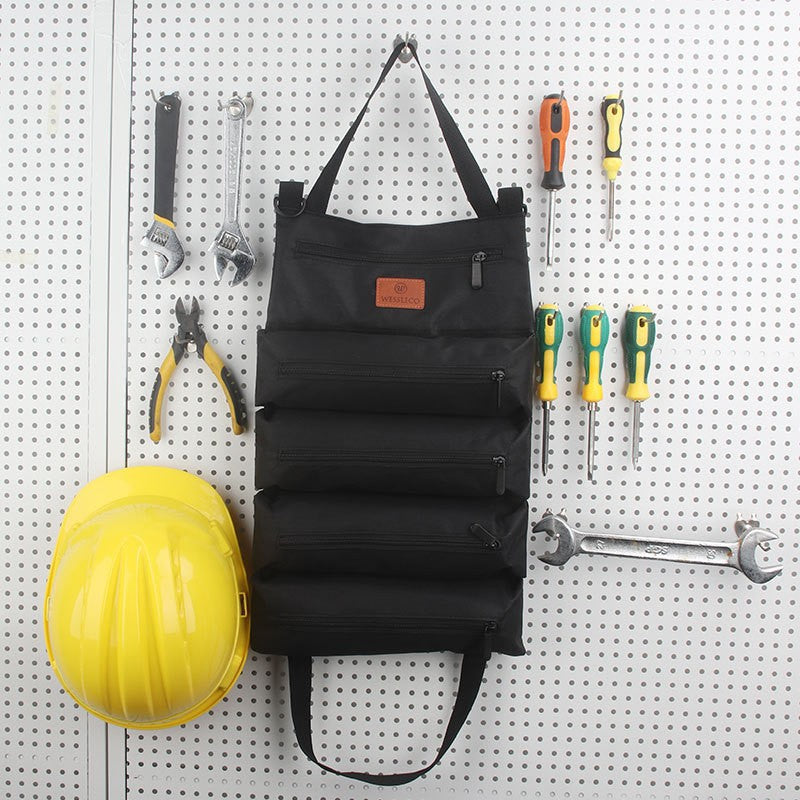 Heavy-Duty Canvas Tool Roll Up Bag & Organizer Tote - Multi-Pocket Wrench & Tool Pouch(Khaki)