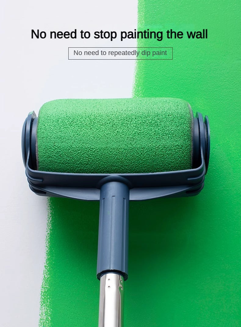 Dark Blue and Grey Pro Refillable Paint Roller Set with Extension Pole - No-Drip Easy Fill Wall Painting Tool Kit