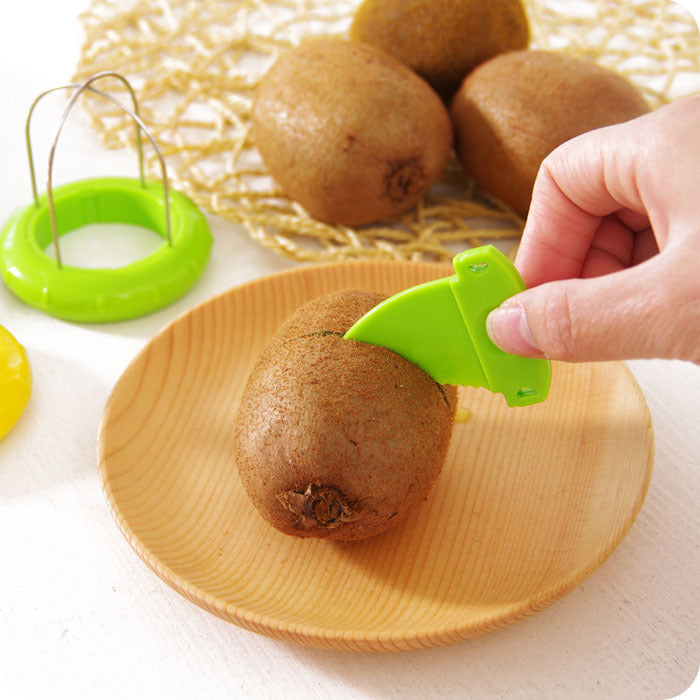Green 4 Pack Kiwi Fruit Cutter and Peeler Tool with Detachable Knife - Stainless Steel Wire Slicer for Dragon Fruit & Soft Fruits - Mess-Free Kitchen Gadget