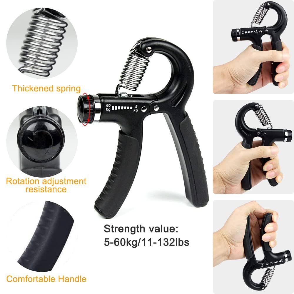 Green 5 in 1 Hand Grip Strengthener Kit Adjustable Resistance Finger Stretcher Stress Relief Ball and Grip Ring for Rehabilitation and Muscle Building