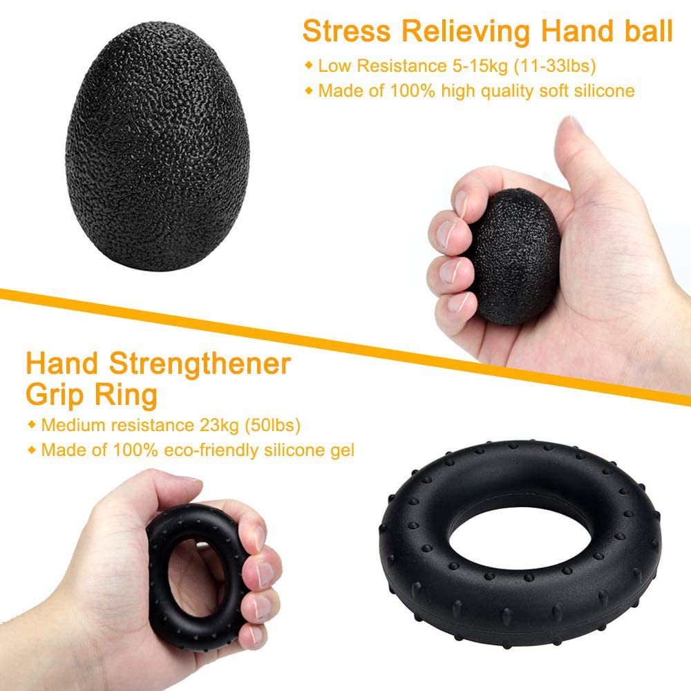 Green 5 in 1 Hand Grip Strengthener Kit Adjustable Resistance Finger Stretcher Stress Relief Ball and Grip Ring for Rehabilitation and Muscle Building