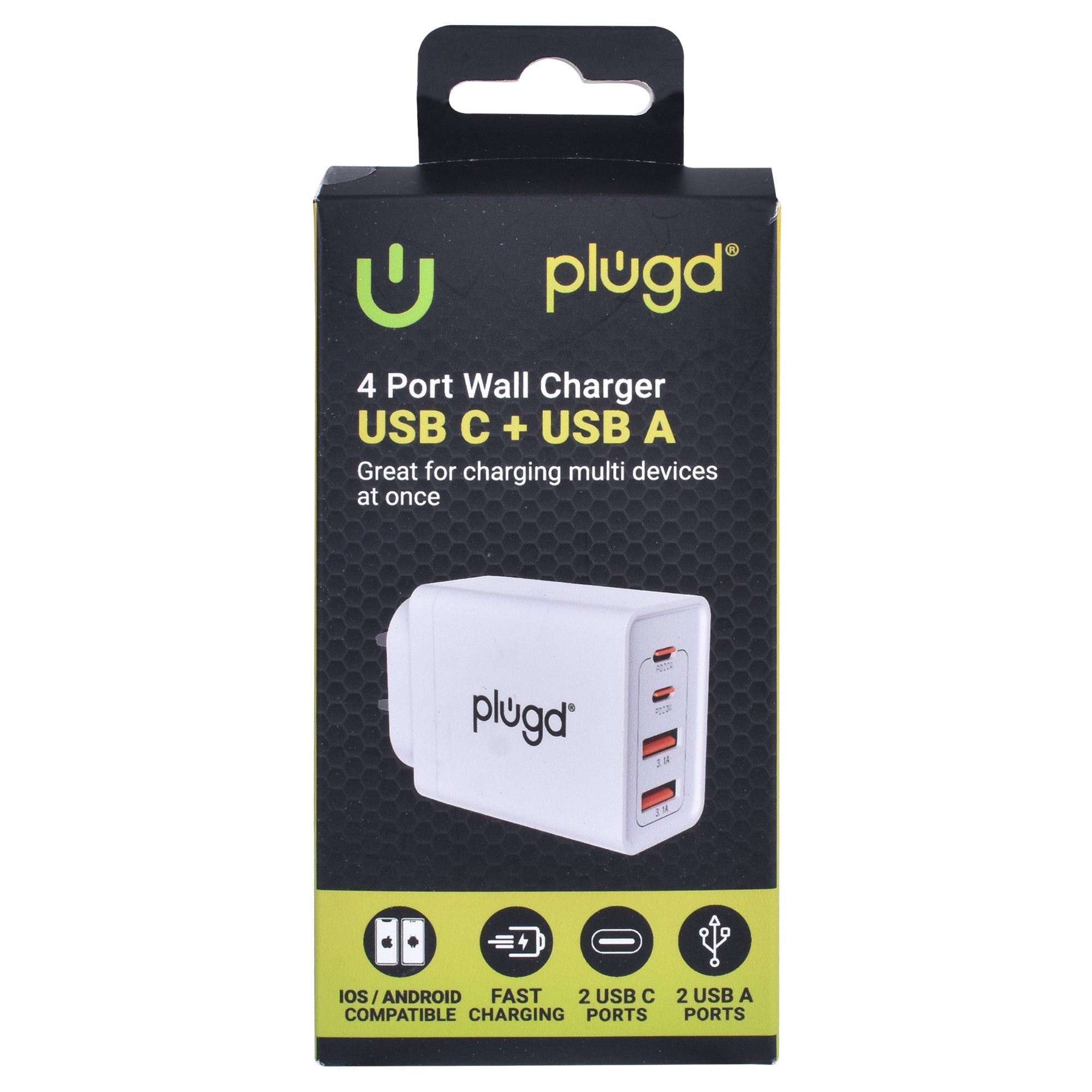 4 PORT  WALL CHARGER USB C+USB A