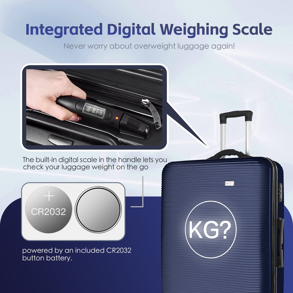 24" Digital Weighing Scale and USB Charging Port Lightweight Luggage Suitcase Silver Blue