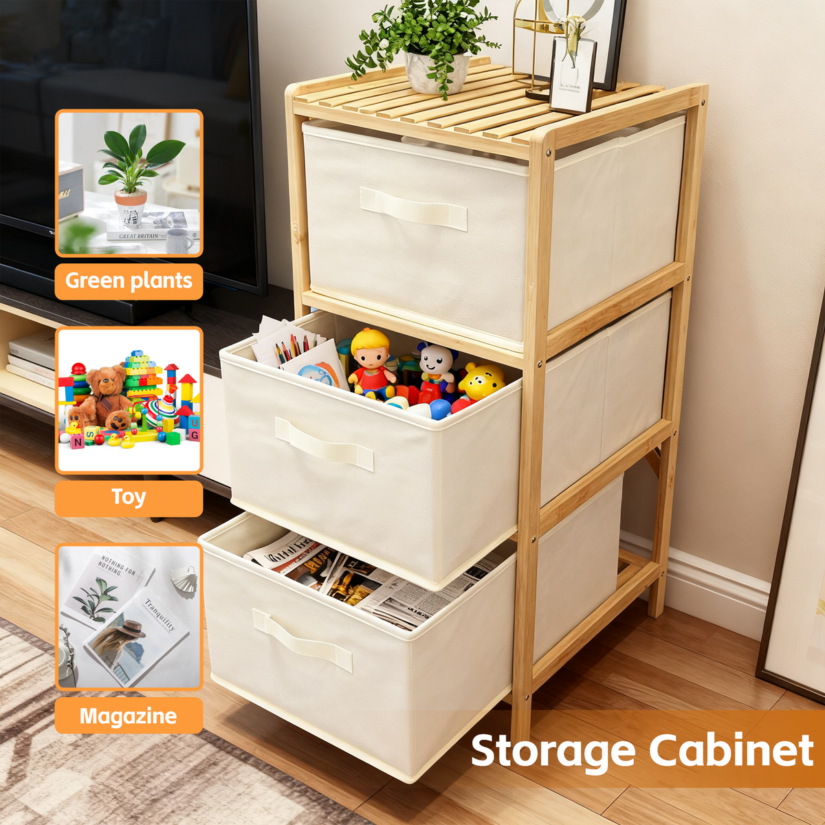 3 Drawer Bammboo Storage Chest