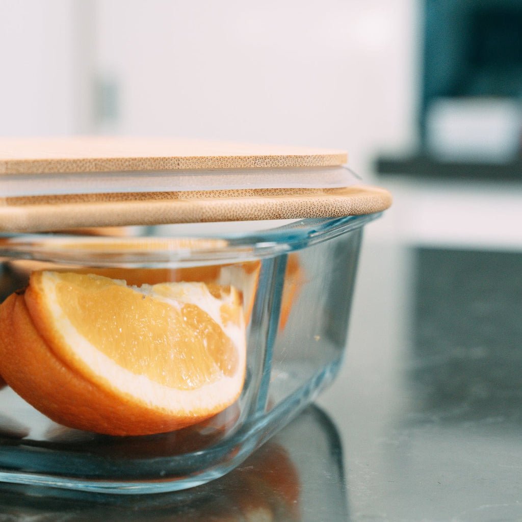 6 Pcs Medium Bamboo Food Containers – Clear Glass with Bamboo Lids