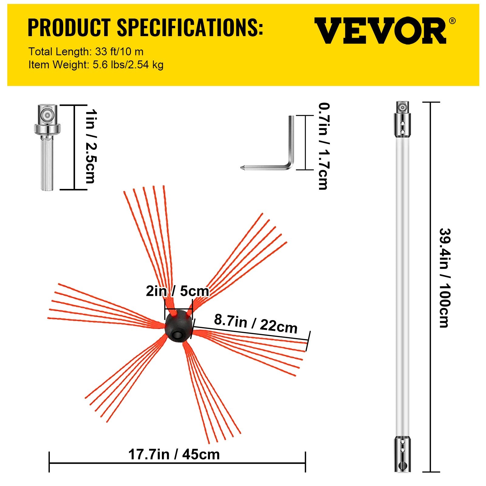 VEVOR Chimney Sweep Kit 33FT Chimney Cleaning Kit Nylon Sooteater Chimney Cleaning Kit Flexible Brush Head Chimney Sweeping Kit Easy Connecting Chimney Brush With 10 White Rods