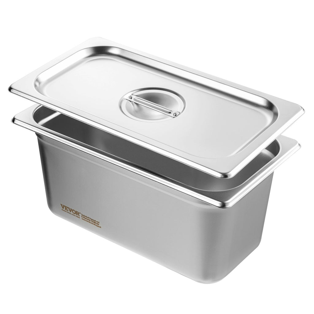VEVOR 8 Pack Hotel Pans, 1/3 Size Anti-Jam Steam Pan with Lid, 0.8mm Thick Stainless Steel Steam Table Pan, 6-Inch Deep Commercial Table Pan, Catering Storage Food Pan, for Industrial & Scientific