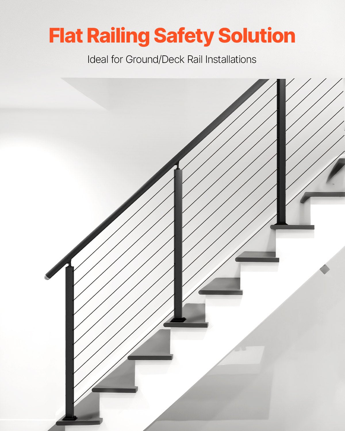VEVOR Cable Railing Post, 36x2x2 Inch Stair Railing Post, with Pre-Drilled 30° Angled Holes, Stainless Steel Cable Rail Post with Horizontal and Curved Bracket, 1-Pack, Black, 1JZLGZXHS914YIVIS001V0