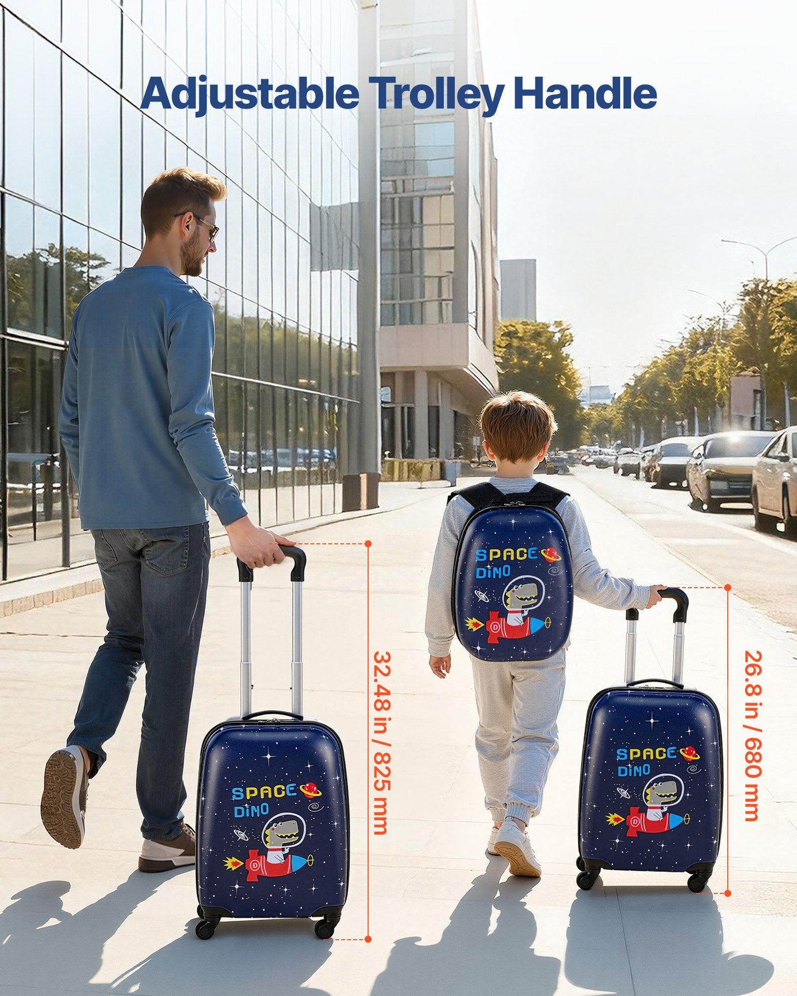 VEVOR Kids Luggage Set, 2 Piece, 45.7 cm Hardside Rolling Wheels Suitcase with Hard-Shell Backpack, Dinosaur Kids Carry on Luggage Set, Holiday Birthday Present for Girls & Boys, Airline Approved