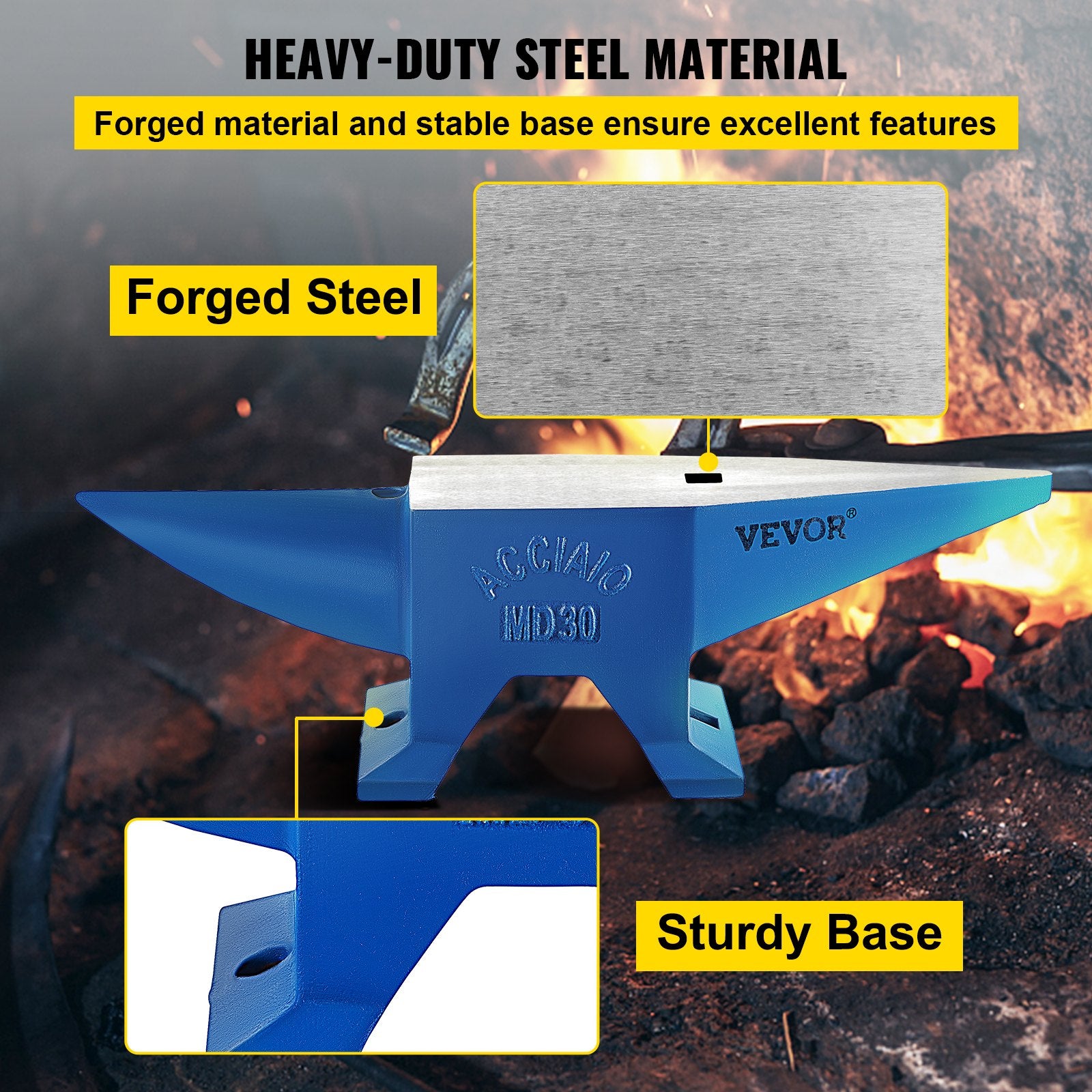 VEVOR Pro Horn Anvil , 30KG/66.1LBS Weight Steel Anvil Blacksmith Blacksmith Anvil, Portable Rugged Cast Iron Anvil Blacksmith Anvil Stable Workbench Blacksmith Forge Anvil Tool