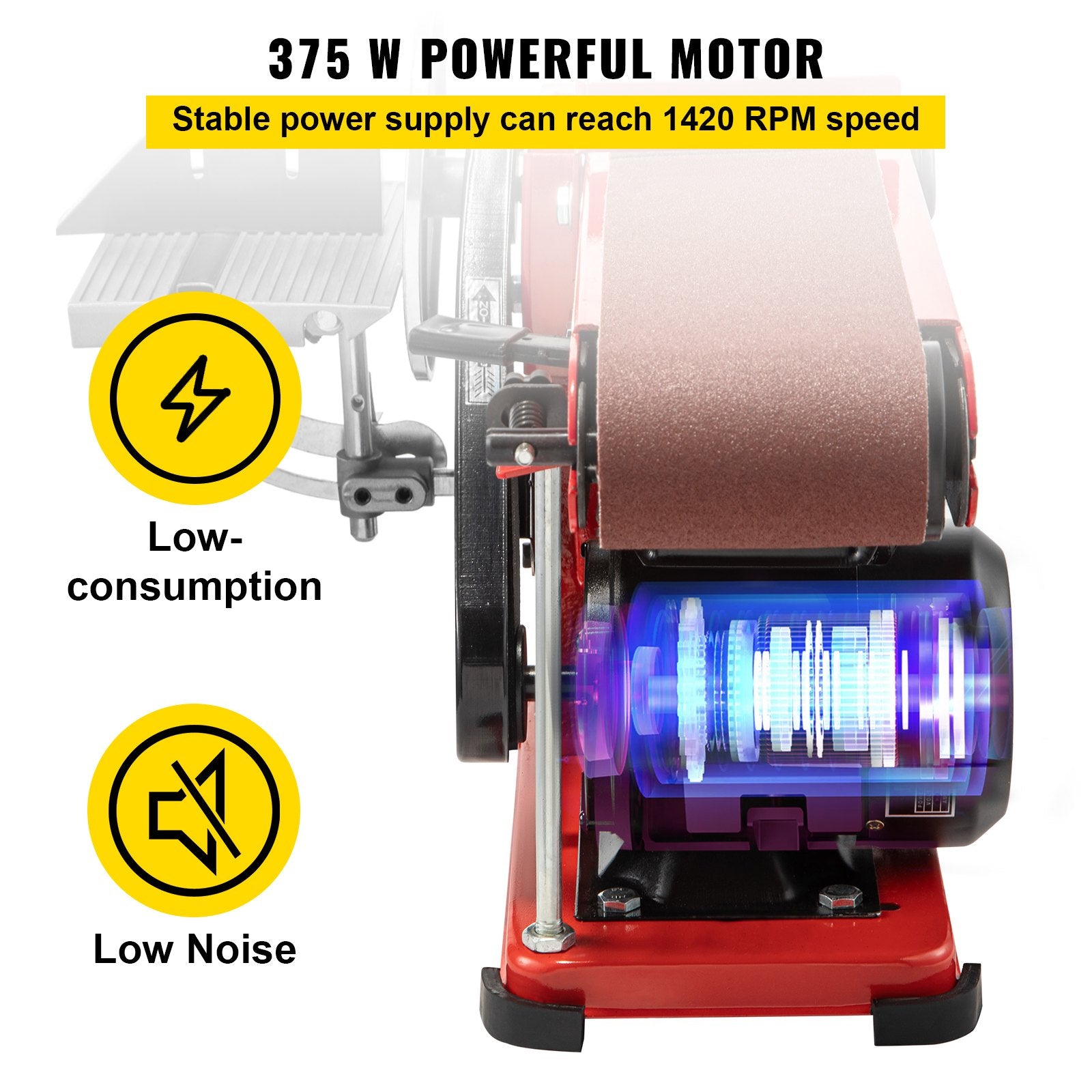 VEVOR Belt Sander 4" x 36", Disc Combo Sander 6",Electric Adjustable Bench Belt Sander 375W,Grinder Bench Sanding Machine With 4 Rubber Foot Pad