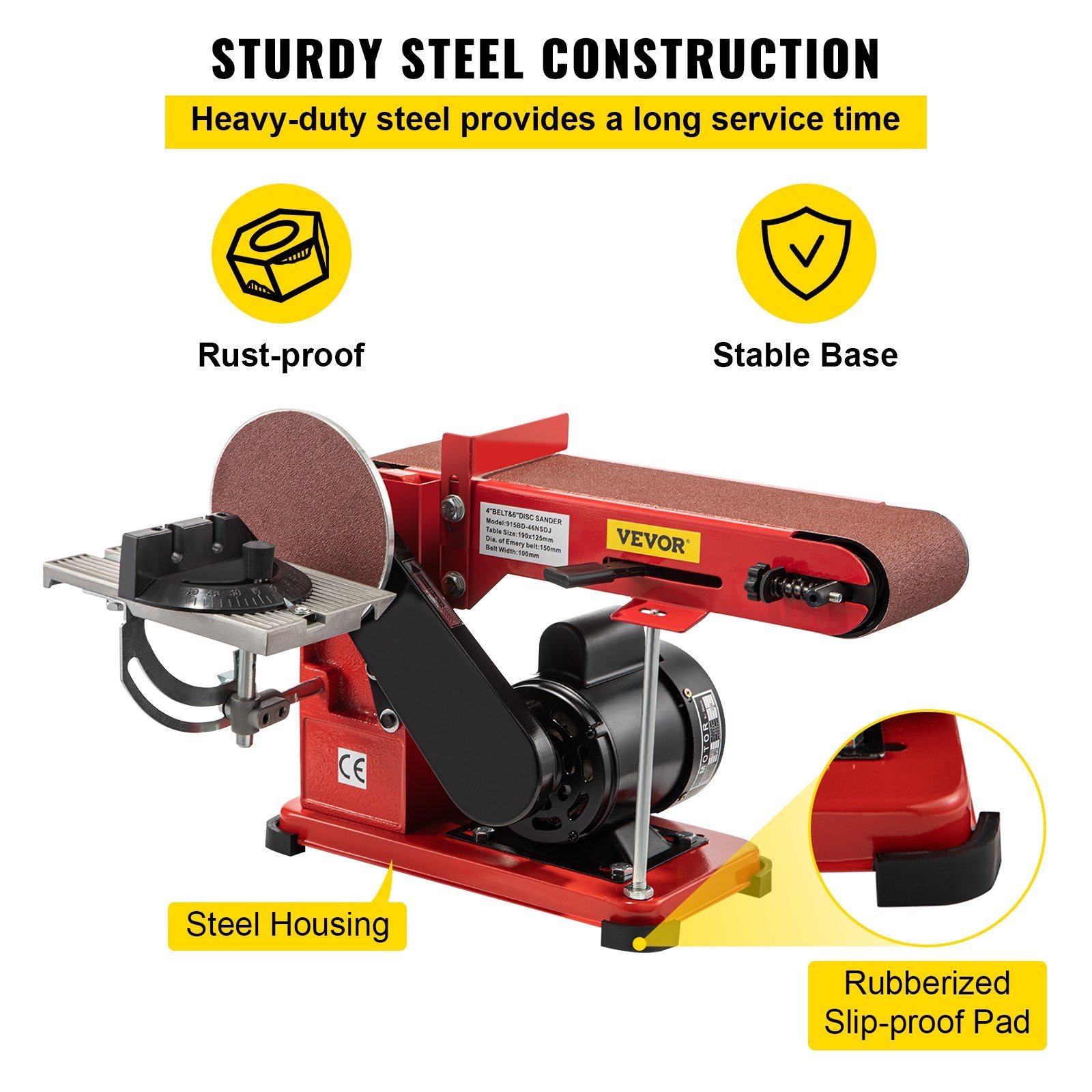 VEVOR Belt Sander 4" x 36", Disc Combo Sander 6",Electric Adjustable Bench Belt Sander 375W,Grinder Bench Sanding Machine With 4 Rubber Foot Pad