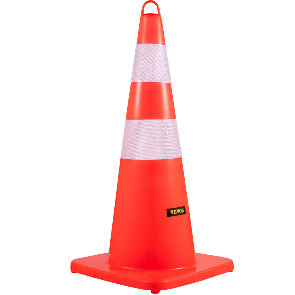 VEVOR Safety Cones, 10PCS 28\" Traffic Cones, PVC Orange Construction Cones, 2 Reflective Collars Traffic Cones with Weighted Base and Hand-Held Ring Used for Traffic Control, Driveway Road Parking
