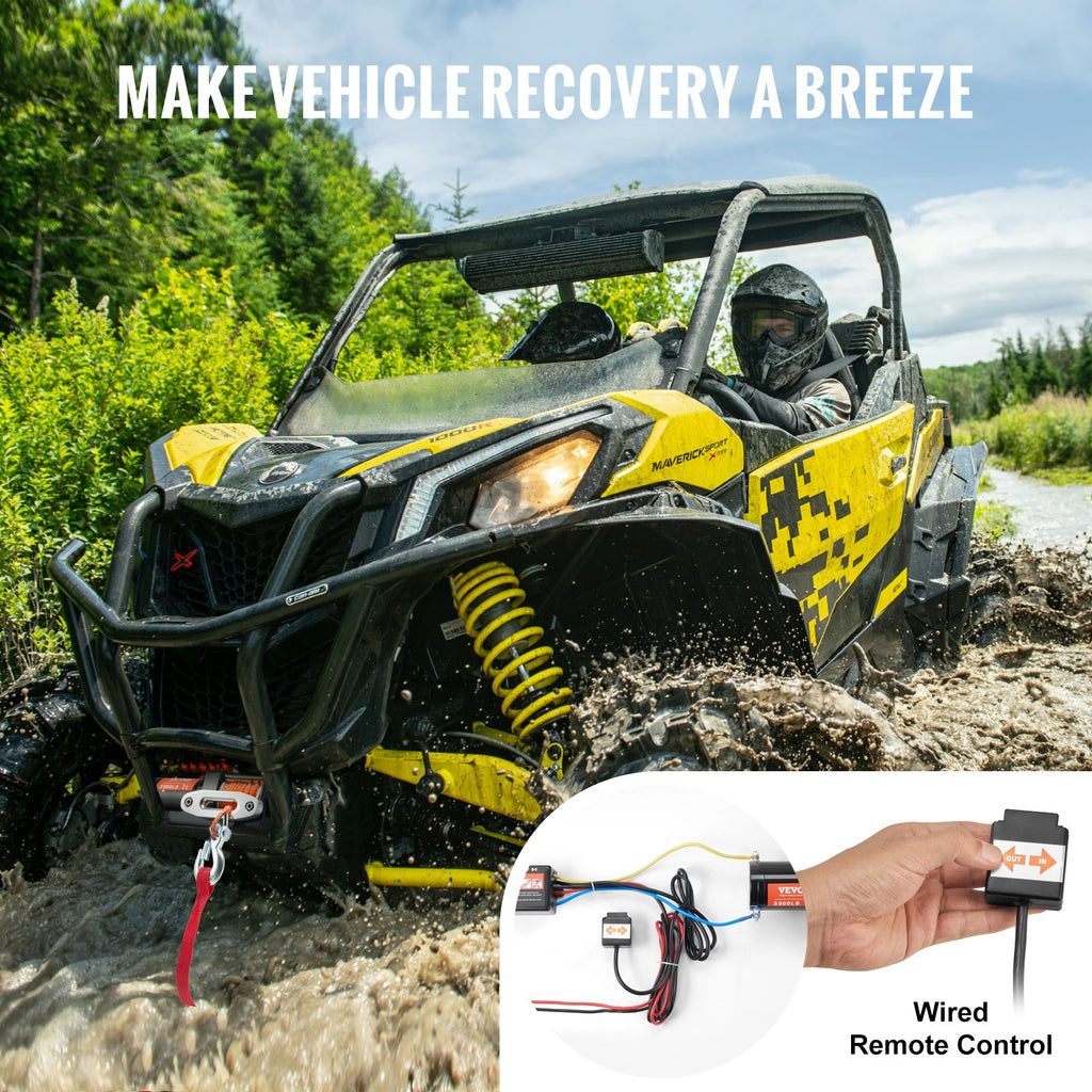VEVOR Electric Winch, 1588 kg Line Pull Capacity, 12V DC ATV Winch with Φ0.5 x 1188.7 cm 12 Strands Synthetic Rope Aluminum Fairlead Wired Remote Control, IP55 Waterproof for Towing ATV Boat
