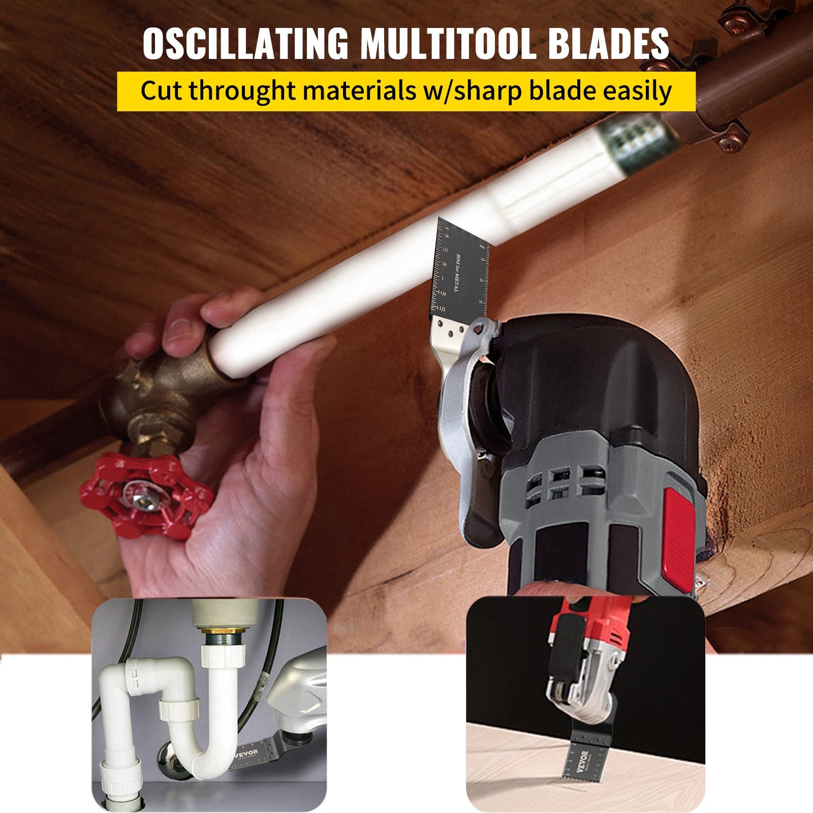 VEVOR 100PCS Oscillating Saw Blades, Quick Release Multitool Blades Kit, HCS Tool Blades for Wood Plastic, Compatible with Dewalt Dremel Fein Worx Bosch Makita Milwaukee