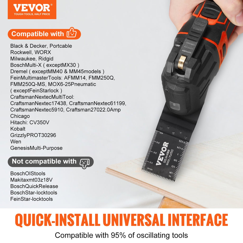 VEVOR 50PCS Oscillating Saw Blades, Universal Quick Release Oscillating Saw Blades, Multitool Tool Blades for Wood Plastic Aluminum, Fit Dewalt Bosch Milwaukee Hitachi Chicago Craftsman