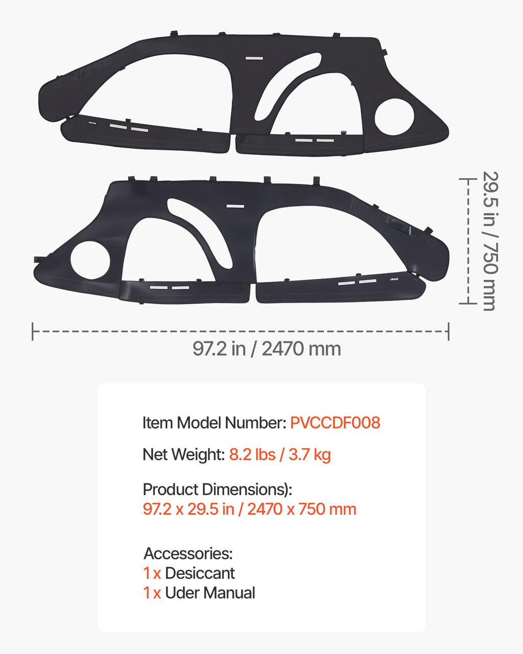 VEVOR Cab Enclosure Upper Doors, Compatible with Polaris RZR PRO 2020-2024/Polaris RZR Turbo2022-2024, Soft Upper Doors, Upgraded Zipper UTV Soft Side Window Kit, Fit with Side Mirrors and Windshields