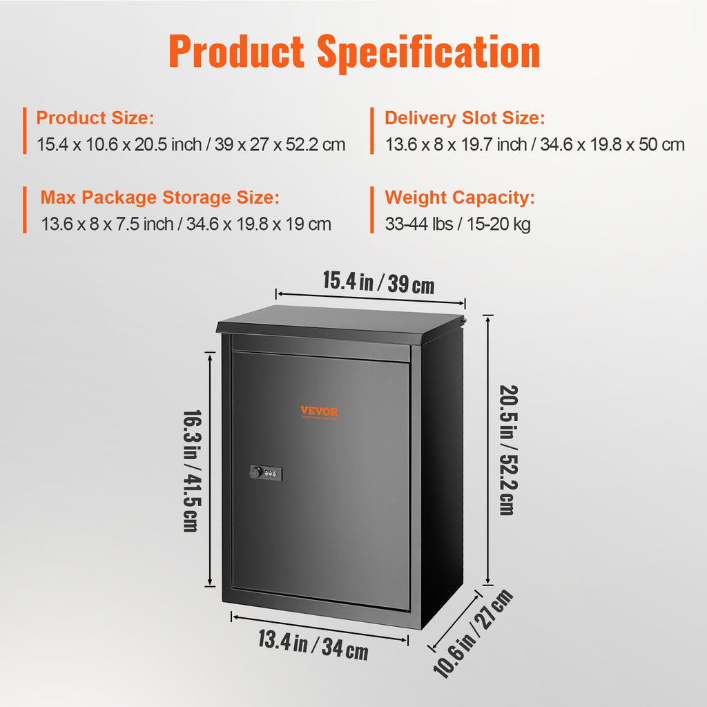 VEVOR Package Delivery Boxes for Outside 15.4" x 10.6" x 20.5" with Coded Lock