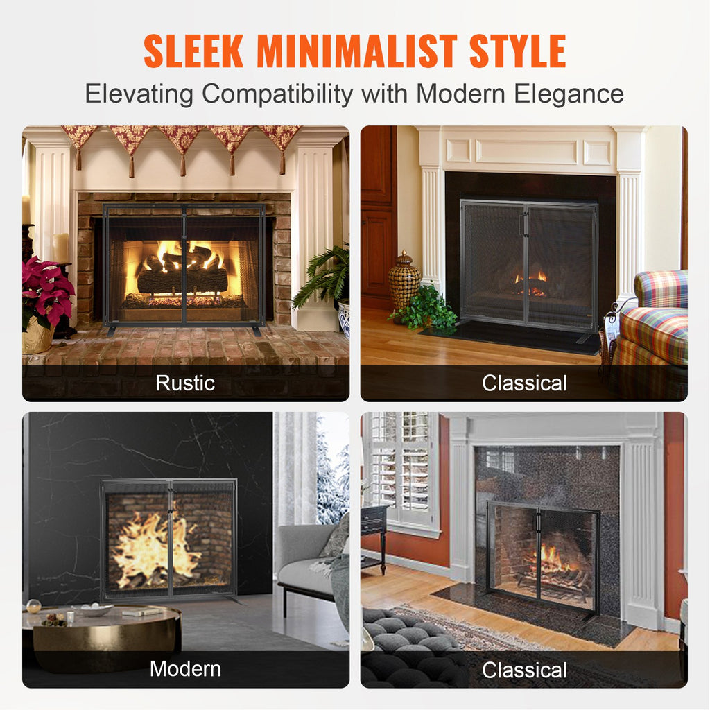 VEVOR Fireplace Screen 1 Panel with Door, Sturdy Iron Mesh Fireplace Screen, 990(L) x780(H)MM Spark Guard Cover, Simple Installation, Free Standing Fire Fence Grate for Living Room Home Decor Modern
