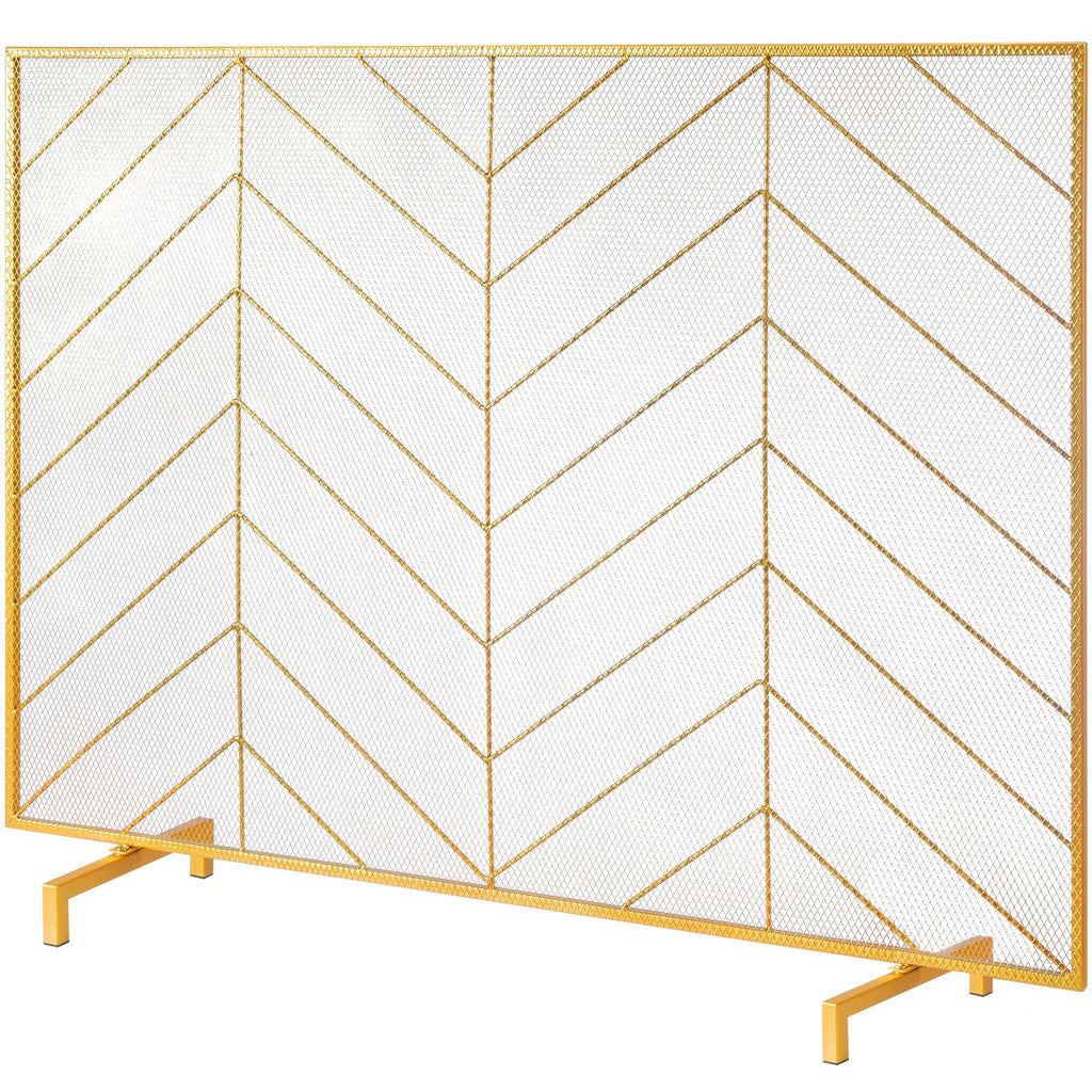 VEVOR 980x758MM Fireplace Screen 1-Panel Iron Mesh Spark Guard Modern Gold