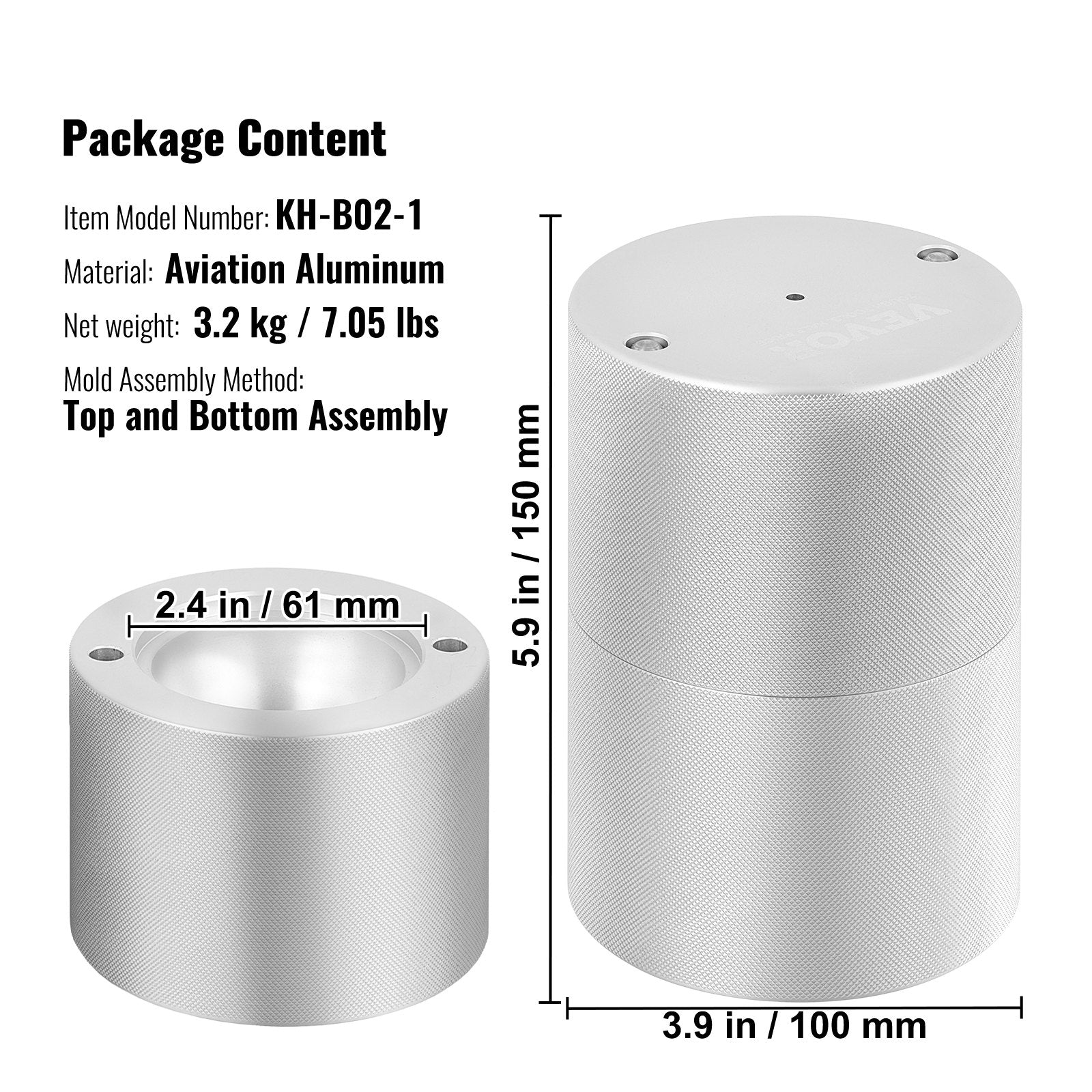 VEVOR Ice Ball Press Kit, Aircraft Al Alloy Ice Press with Ice Block Mold, Large Mat, Tong, Drip Tray, One Glass, Round Ice Ball Maker 2.4"/60 mm Ice Sphere, for Whiskey, Cocktail on Party & Holiday