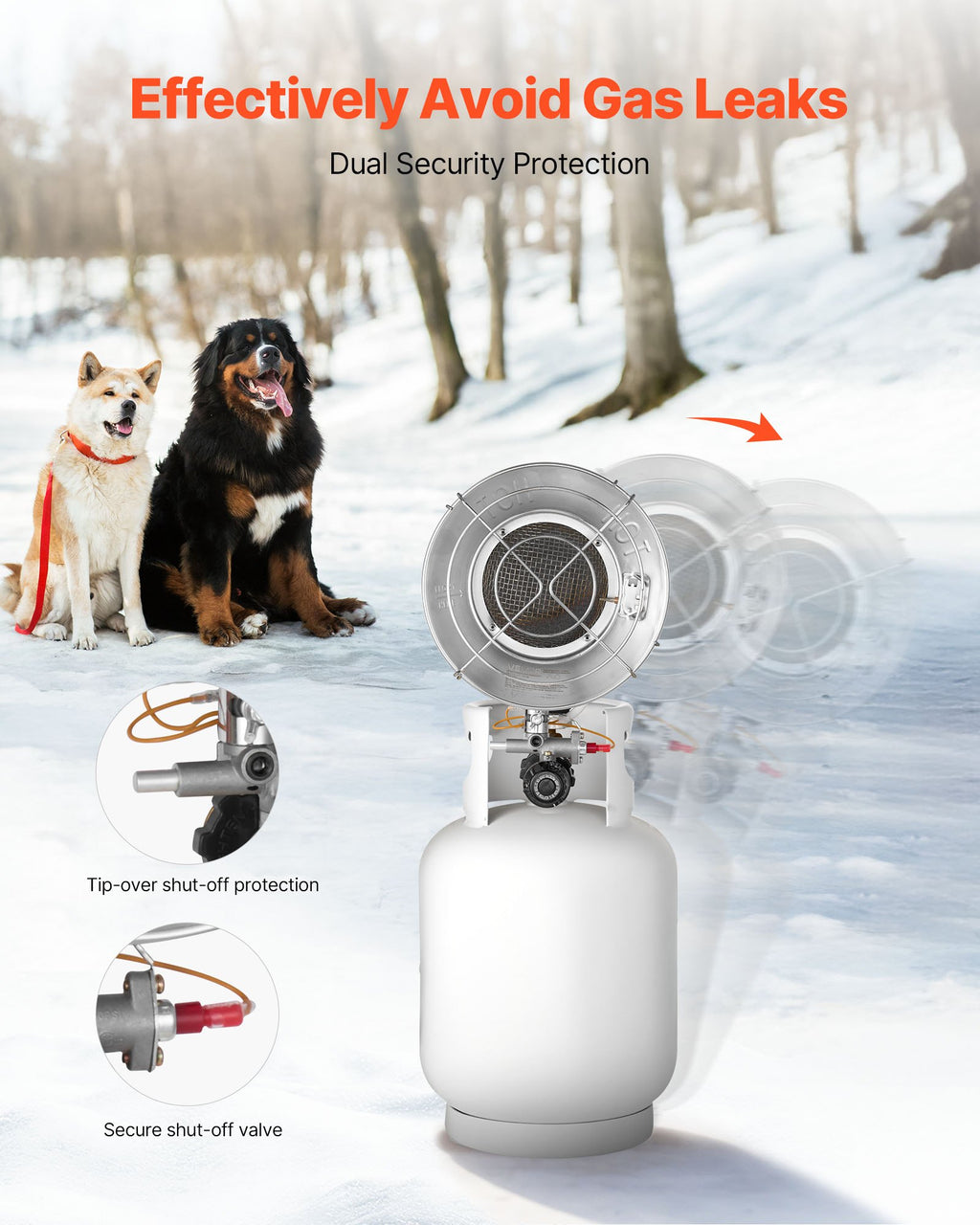 VEVOR Propane Tank Top Heater with Portable Trolley, 15000 BTU Rapid Heating 180-Degree Infrared Radiant Tank Top Gas Heater for 9-18kg Propane Tanks, for Ice Fishing/ Hunting/Outdoor Single Burner