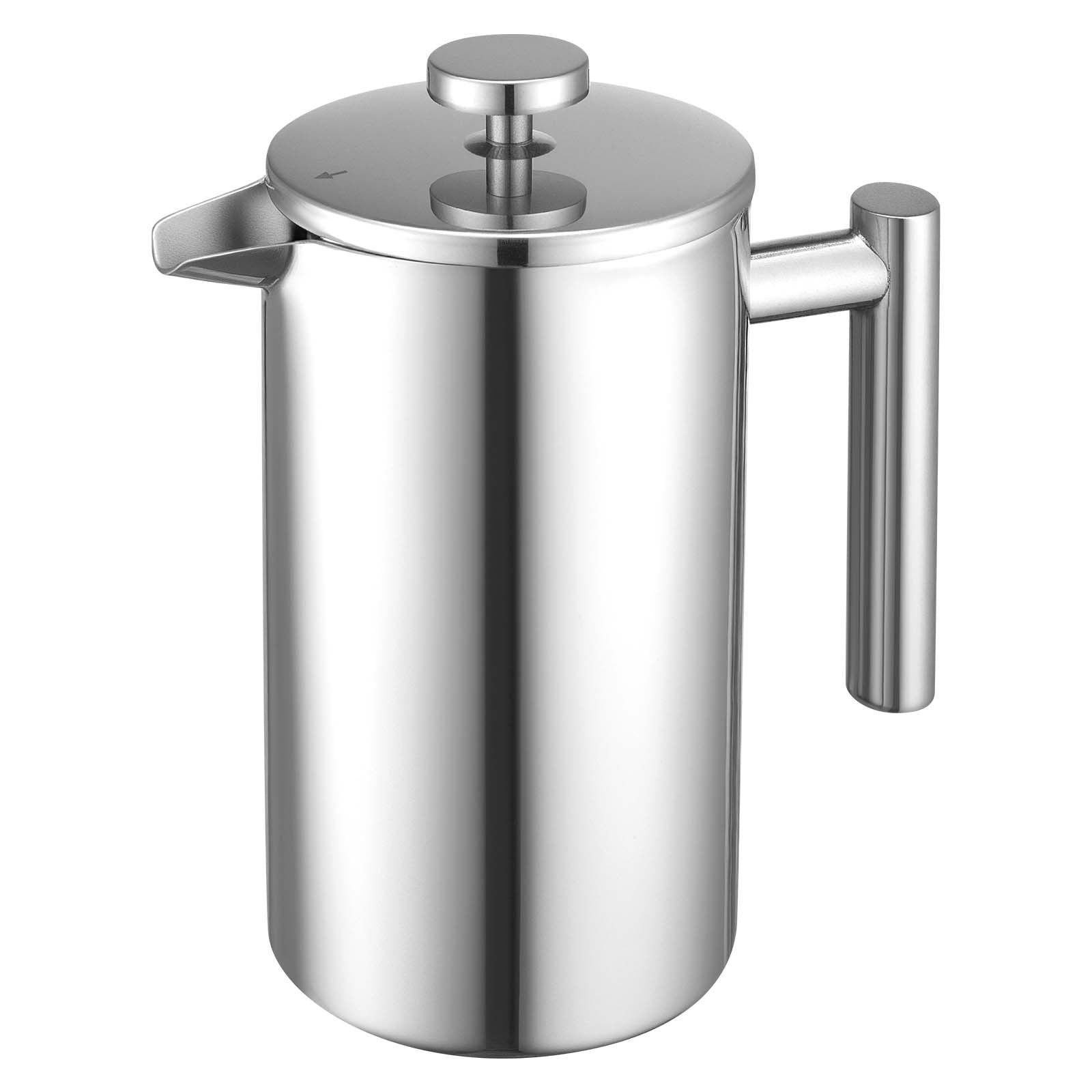 VEVOR French Press Coffee Maker, 1 Liter Stainless Steel Coffee Press Tea Maker with Filter, Large Double Wall Insulated French Presses Cold Brew for Camping Travel Home Kitchen, Silver