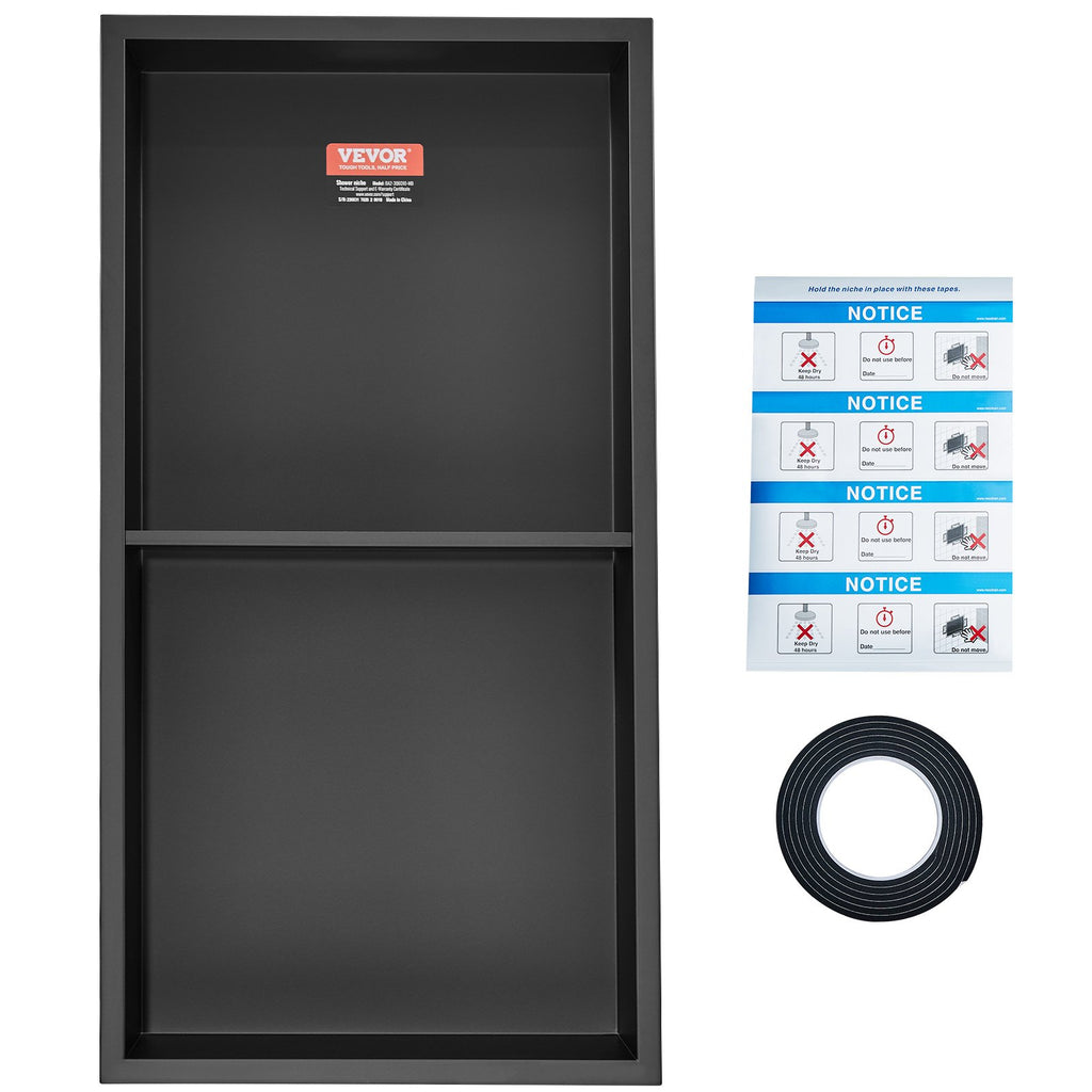 VEVOR 33.02 x 63.5 cm No Tile Shower Niche 304 Stainless Steel, Wall-Inserted Niche Recessed Double Shelves, Sealed Waterproof Rust-Resistant Modern Niche for Shower or Soap Storage Bathroom