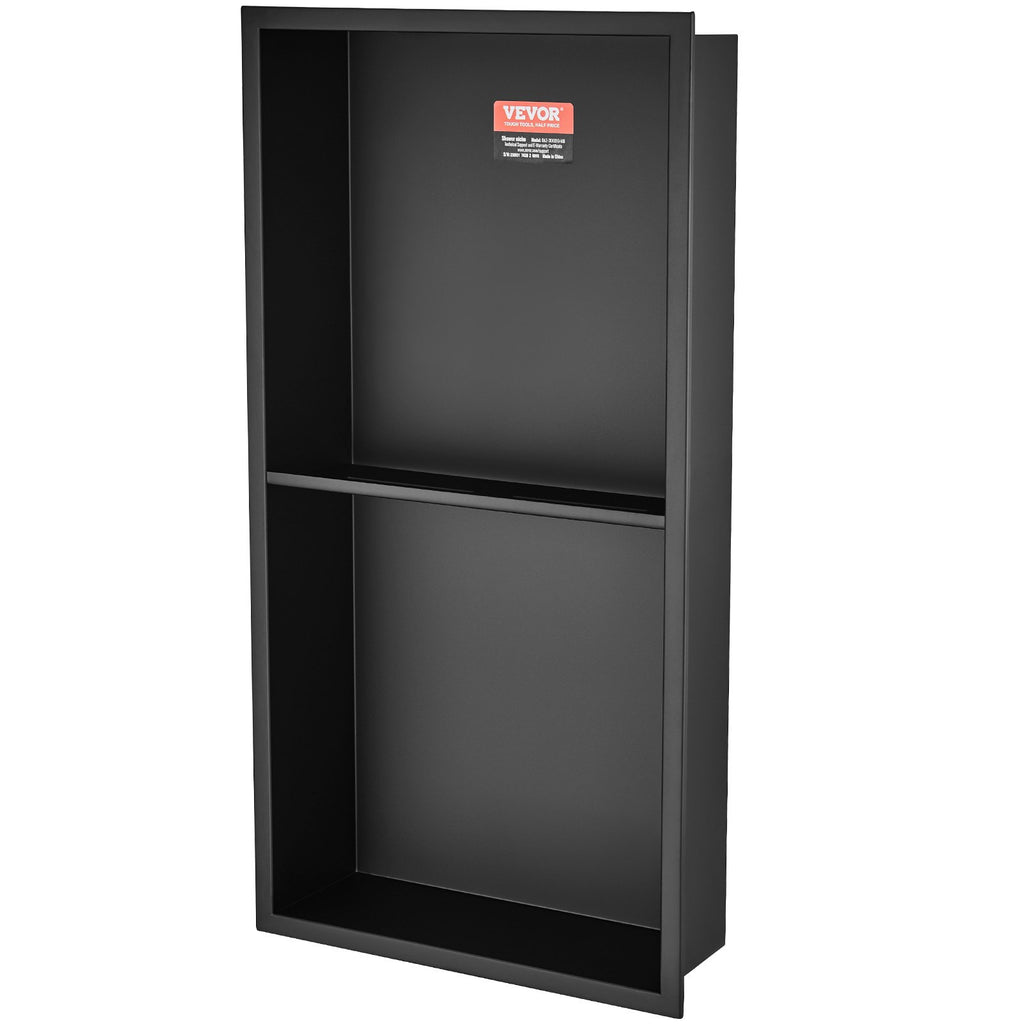 VEVOR 33.02 x 63.5 cm No Tile Shower Niche 304 Stainless Steel, Wall-Inserted Niche Recessed Double Shelves, Sealed Waterproof Rust-Resistant Modern Niche for Shower or Soap Storage Bathroom