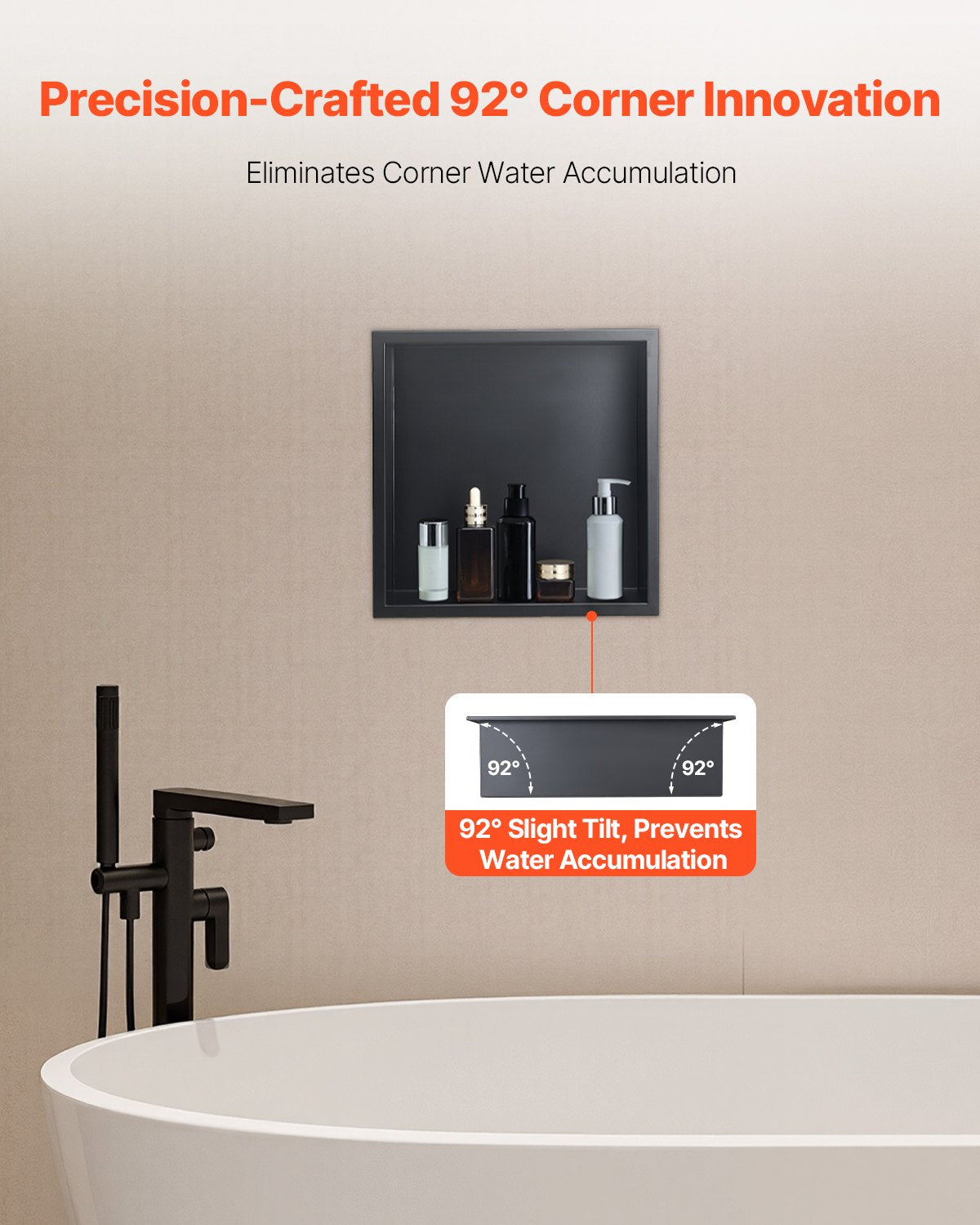VEVOR Shower Niche, 33.0 x 33.0 x 10.2 cm Recessed Wall Niche, Heavy-duty Stainless Steel Modern Soap & Shampoo Storage Organizer, Sealed Waterproof, Durable & Easy to Install, Black for Bathroom